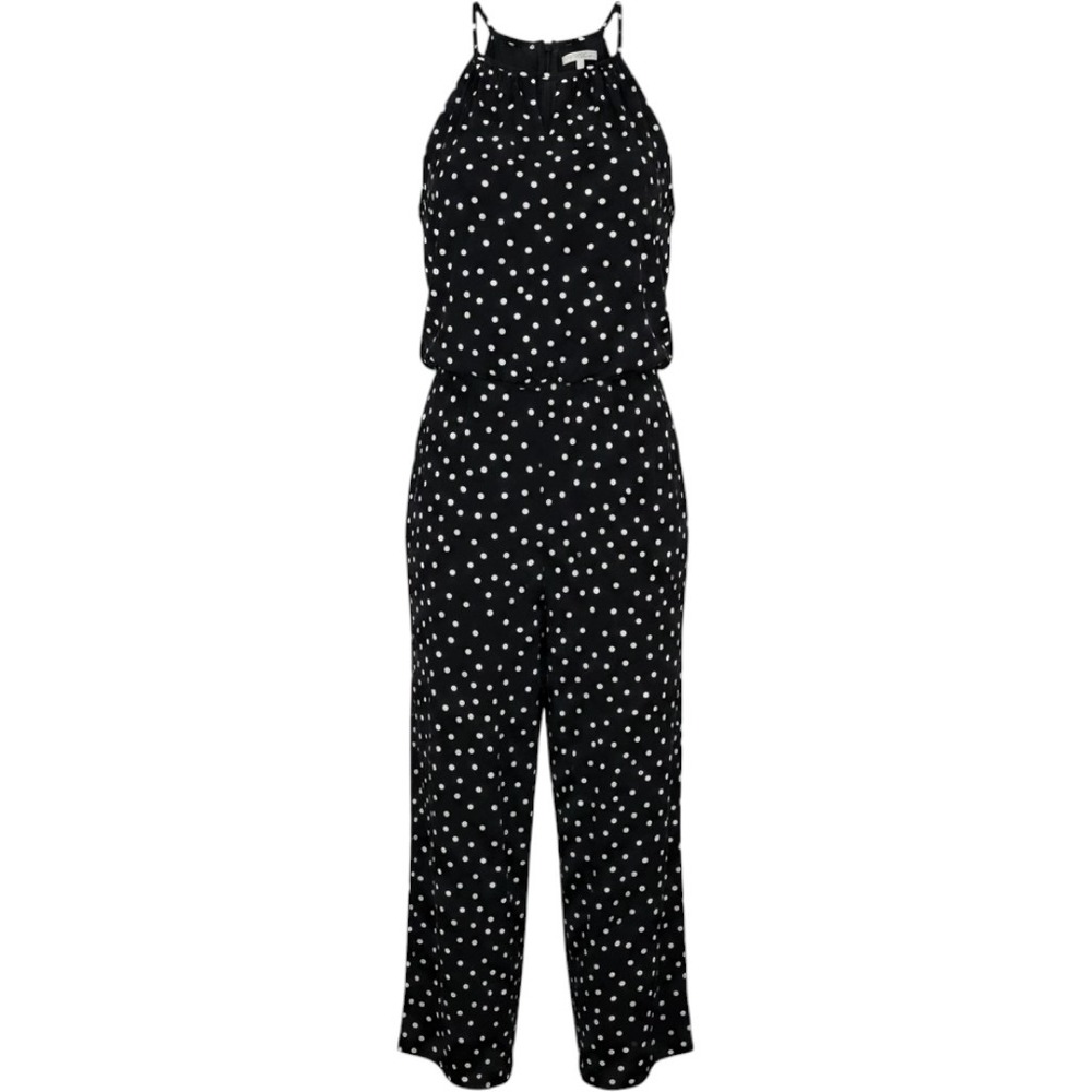 London Times Jumpsuit Women 8 Black Polka Dot Halter Neck Sleeveless Wide Leg